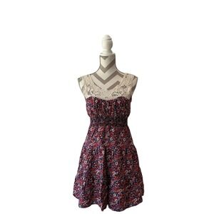 Delia*s Floral Print Dress w/ Lace, Scoop Neck, Smocking, Size M,‎ Y2K Delia's